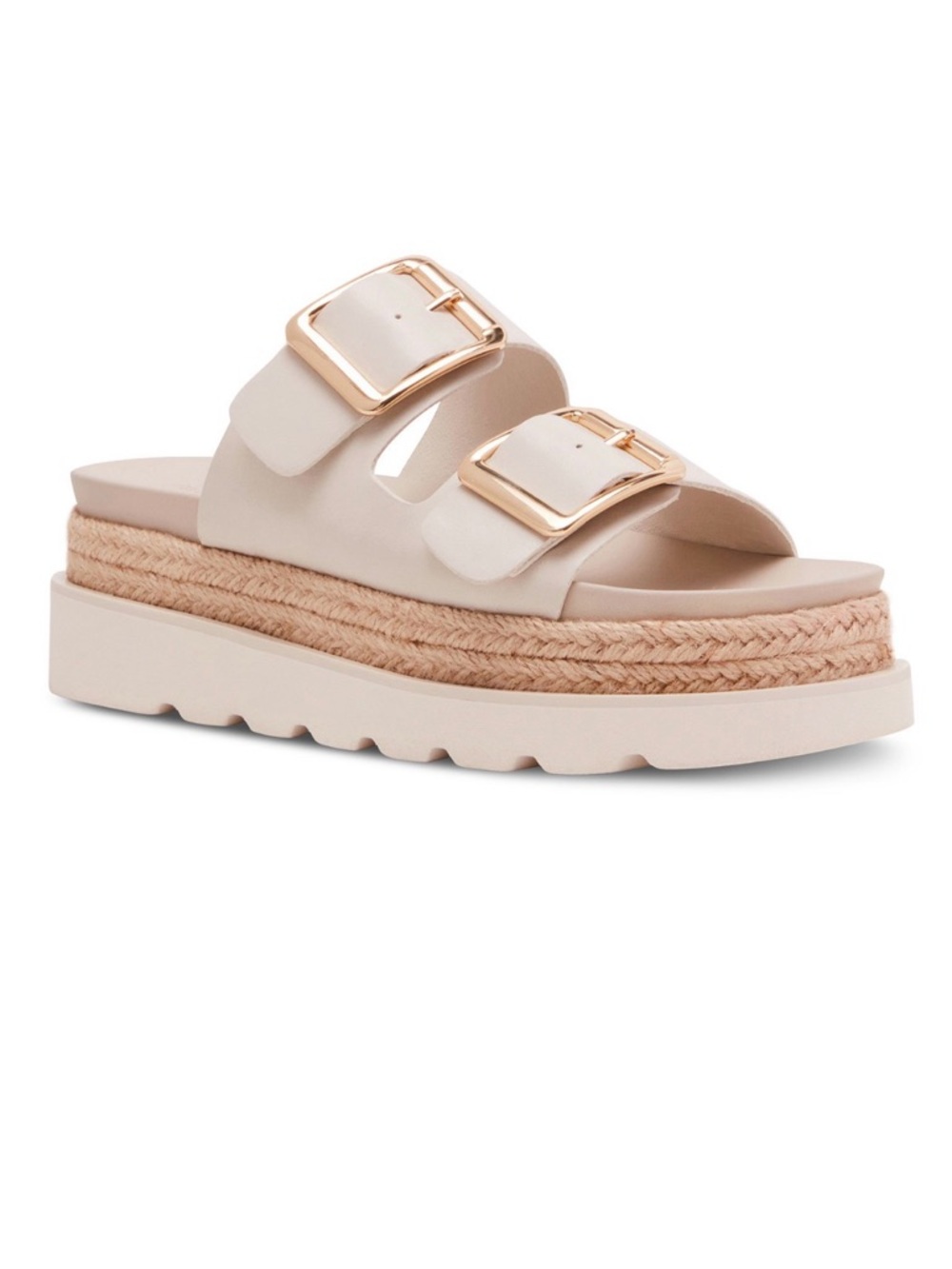 Beige Double-Buckle Chunky espadrille platforms